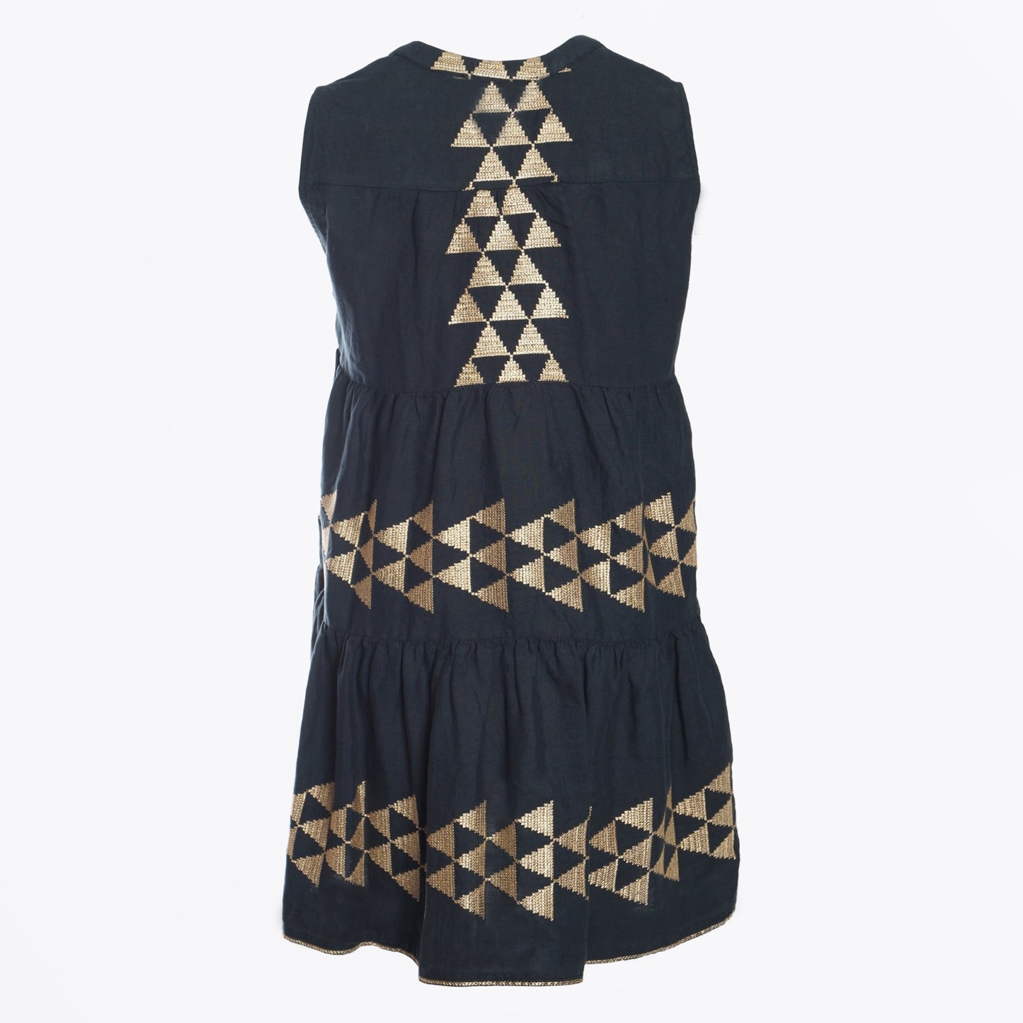 - Sleeveless Arrow Linen Dress - Charcoal