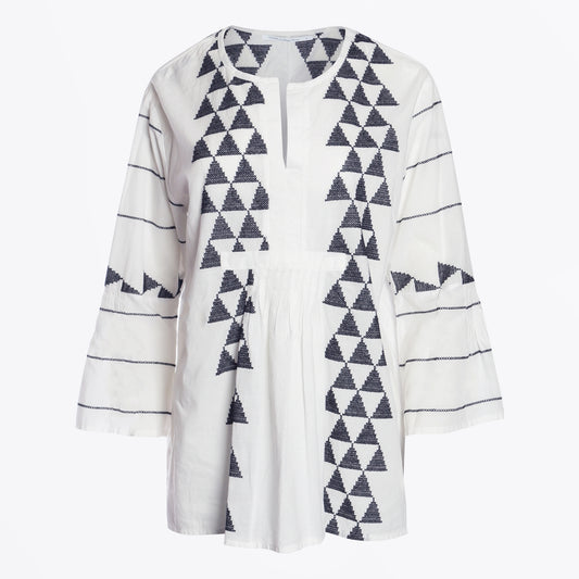 - Tunic Arrow Cotton Bell Sleeve - White