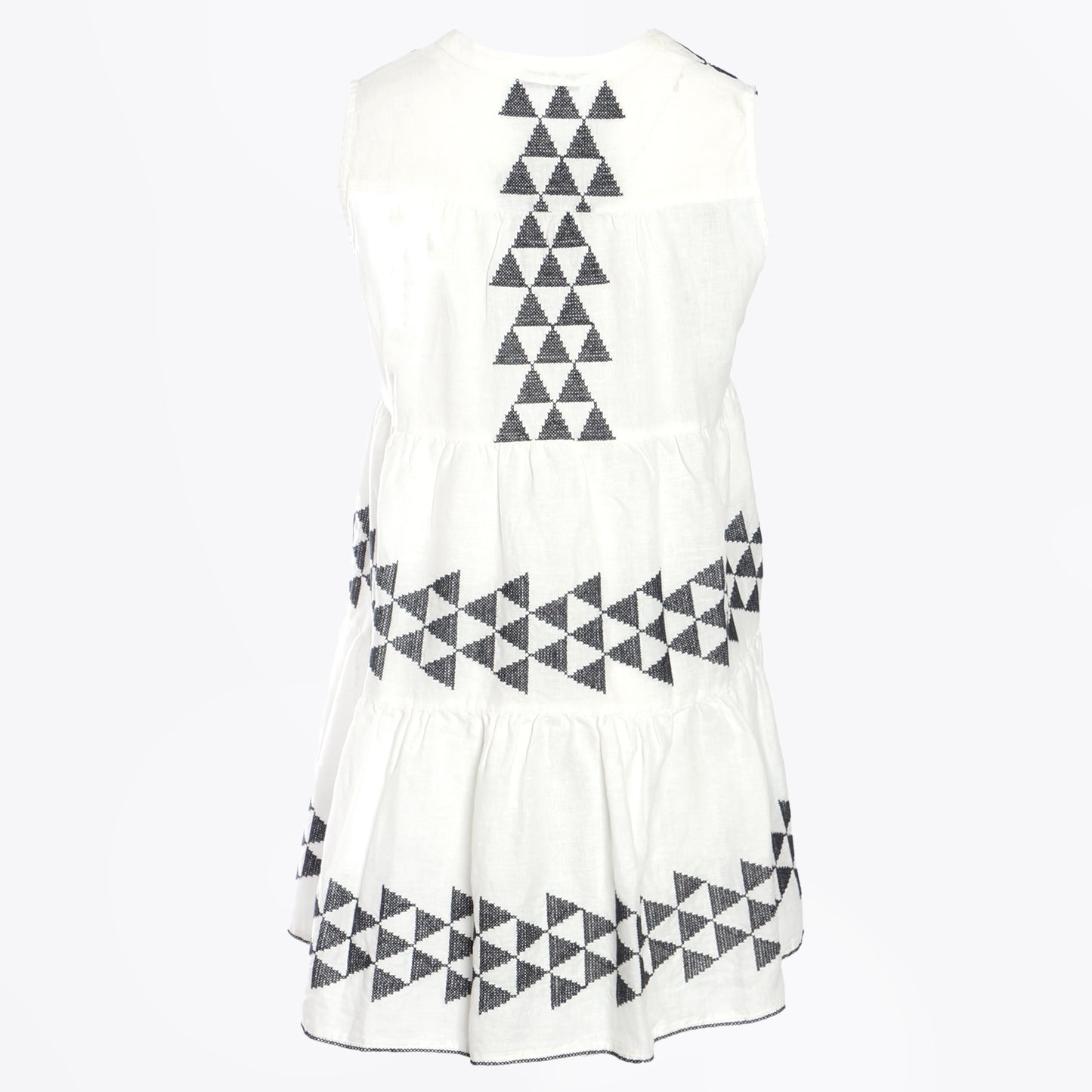 - Sleeveless Arrow Linen Dress - White