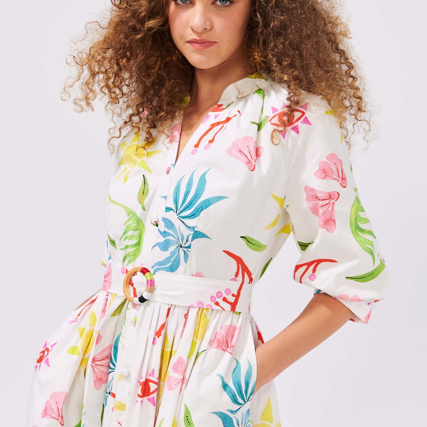 - Raglan Volume Maxi Shirt Dress - Sun Wink Flower