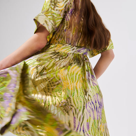 - V-Neck Lurex Jacquard Maxi Dress - Tropical Hibiscus