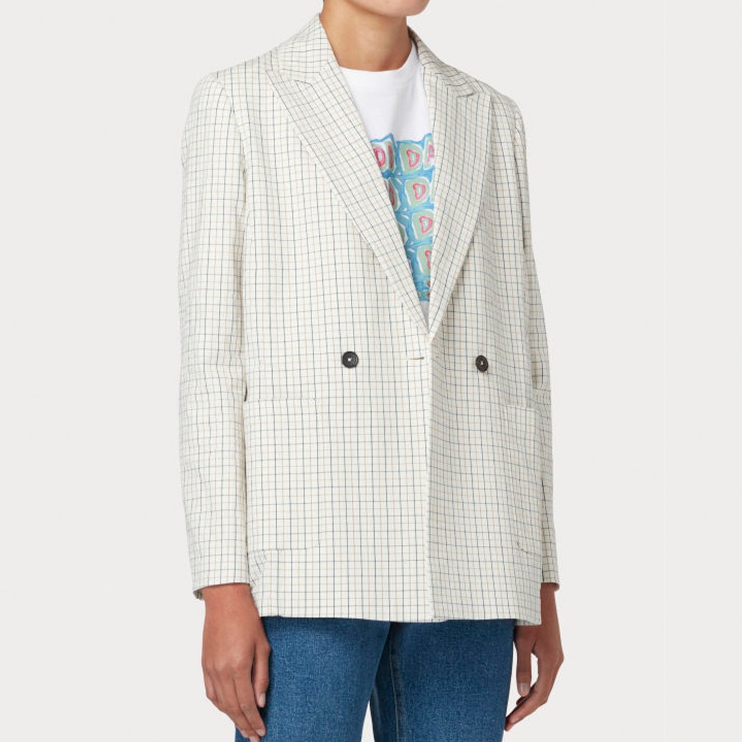- Micro Check Buggy Blazer - Ivory