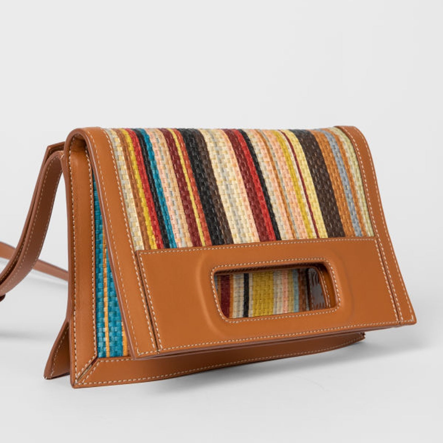 - 'Signature Stripe' Raffia Crossbody Bag - Multi