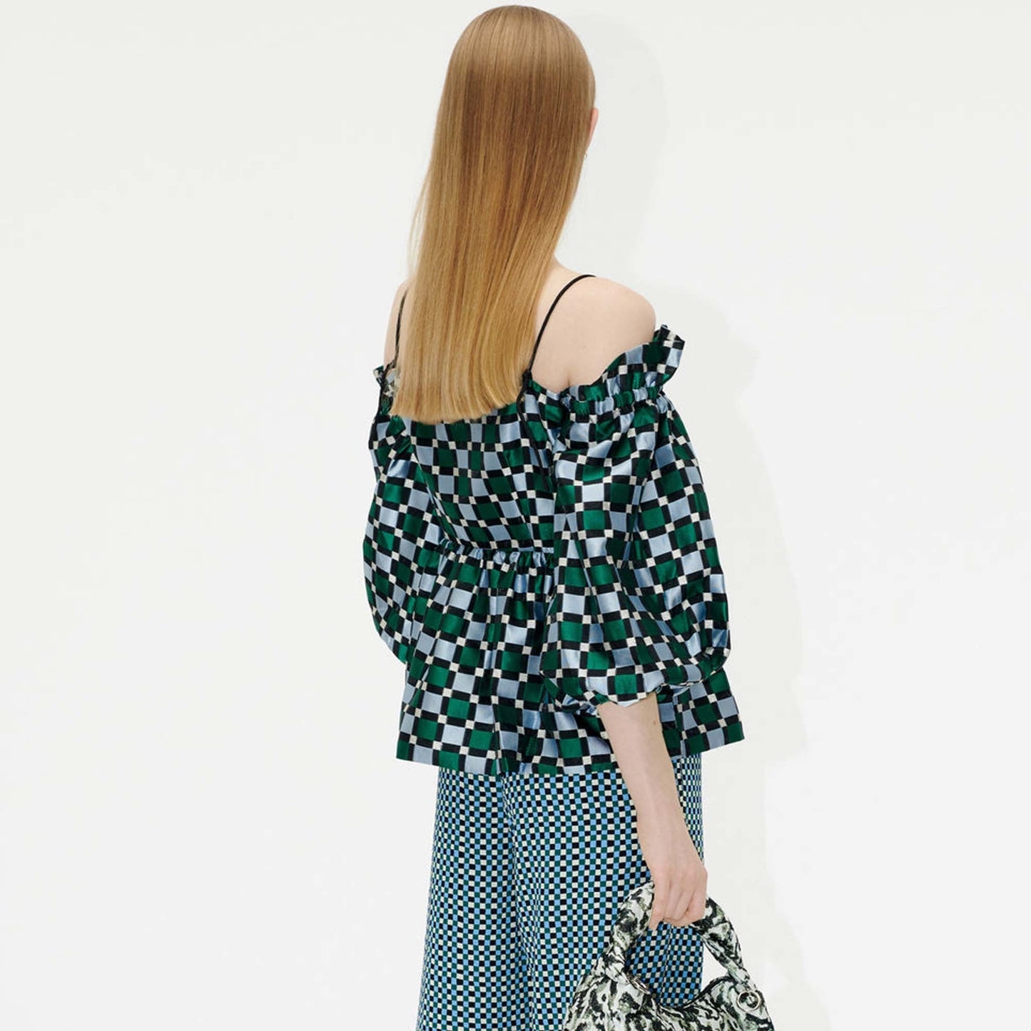 - Elsa Organza Jacquard Top - Mesh Check