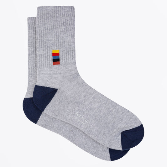 - Bright Stripe Detail Socks - Grey