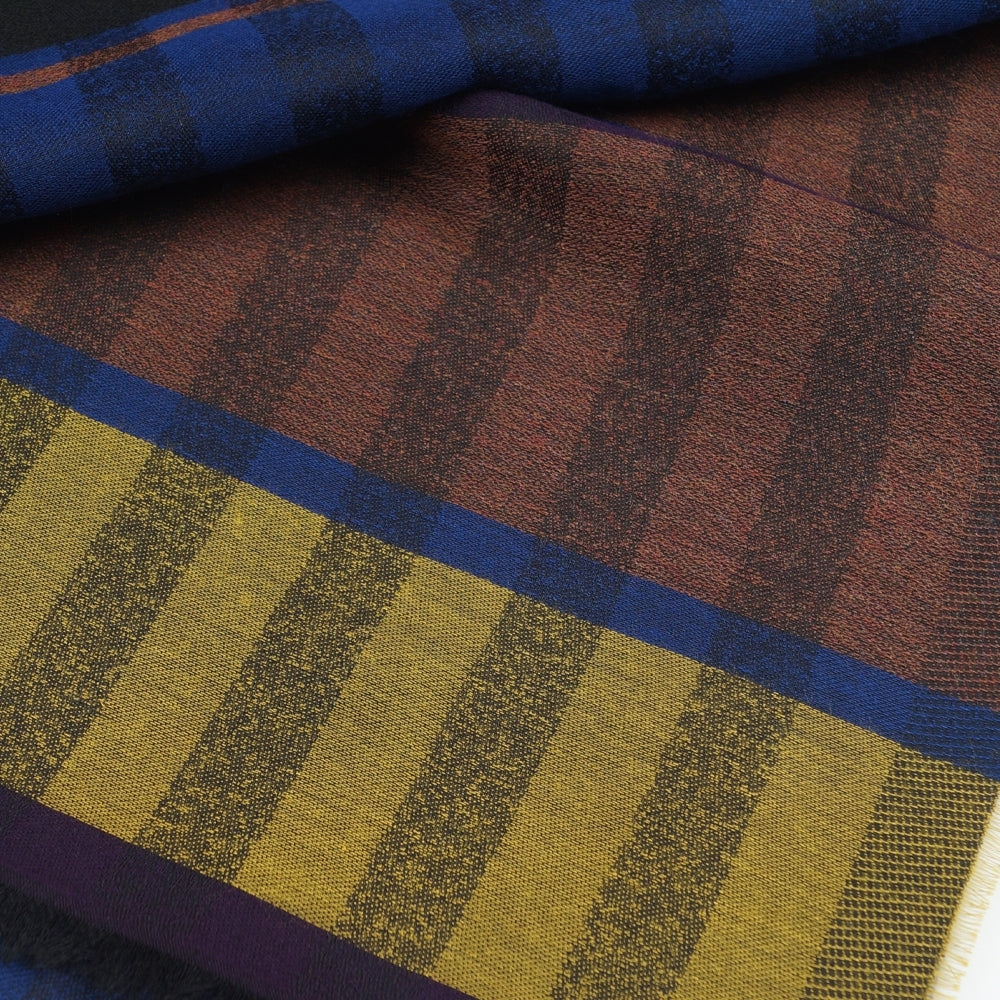 - Block And Check Scarf - Navy