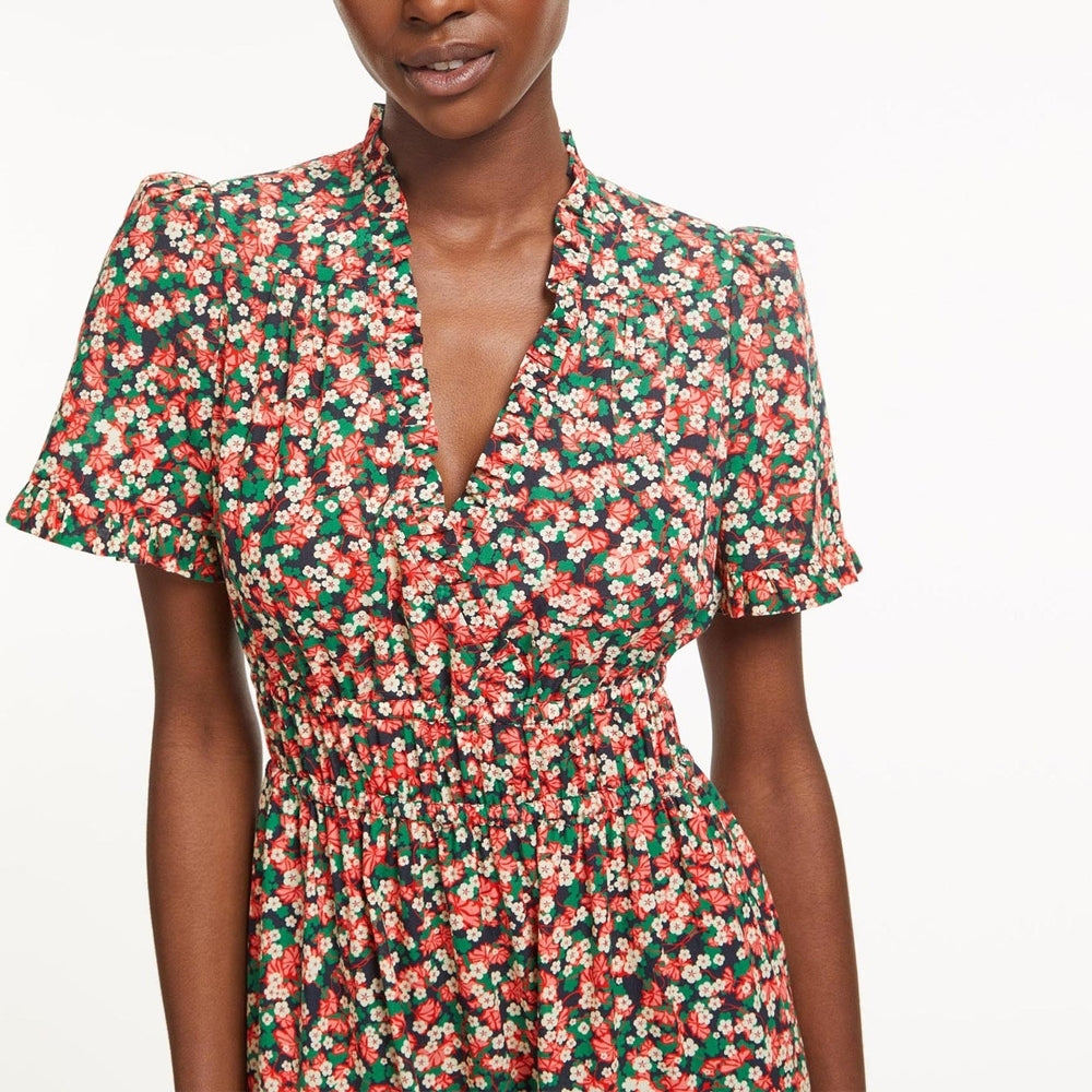 - Evie V Neck Midi Dress - Floral