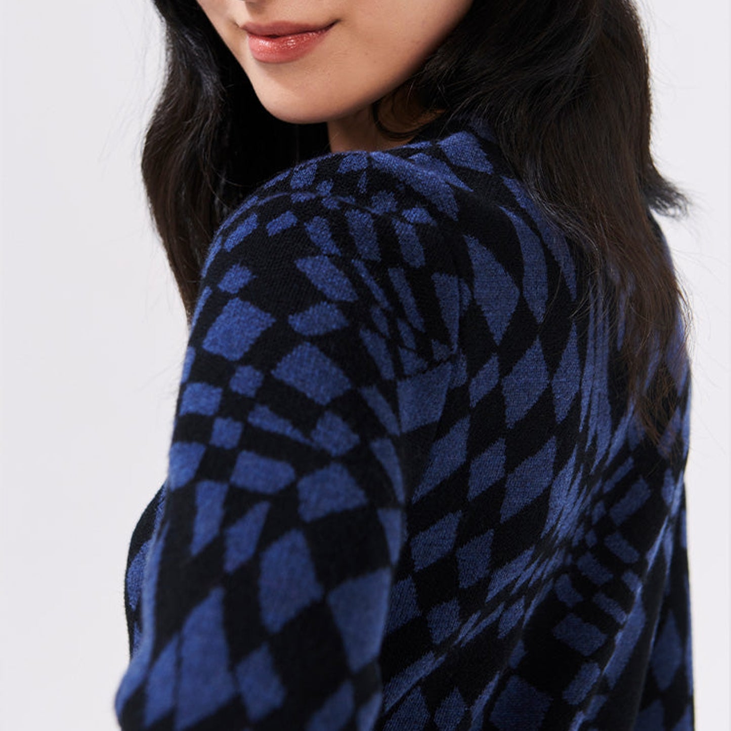 - Merino Jacquard Crew Neck Jump - Navy