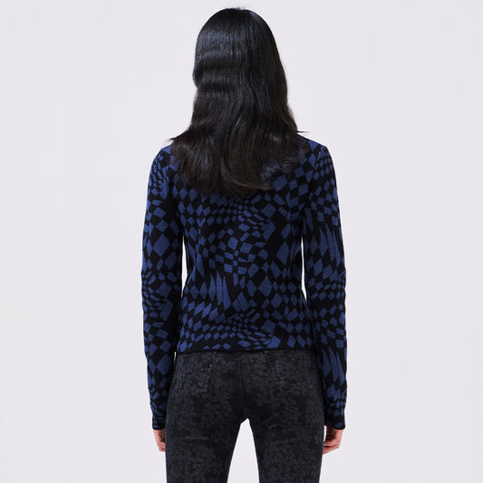 - Merino Jacquard Crew Neck Jump - Navy