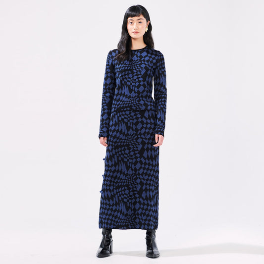- Merino Jacquard Split Skirt - Navy/Black