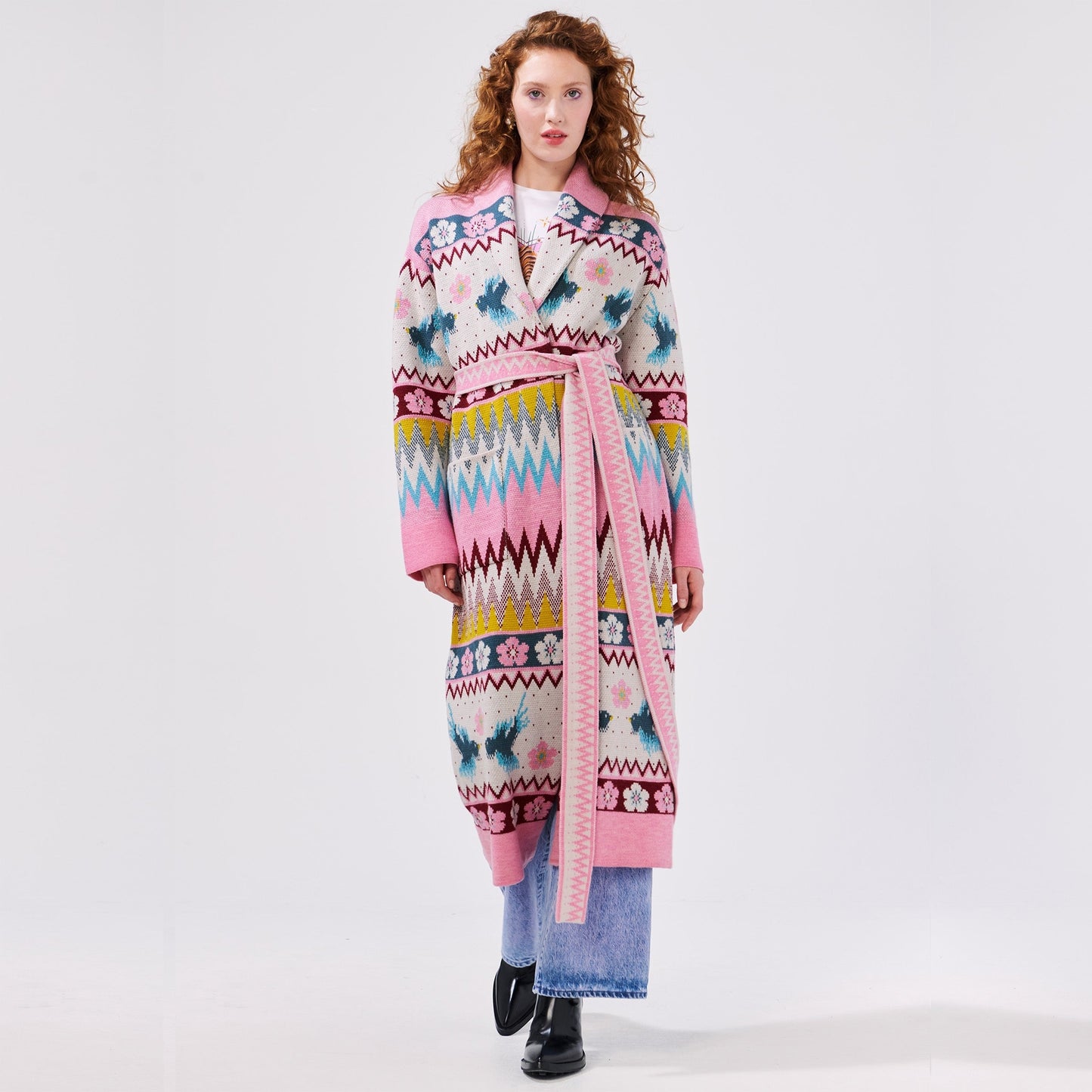 Jacquard Shawl Long Cardigan - Multi