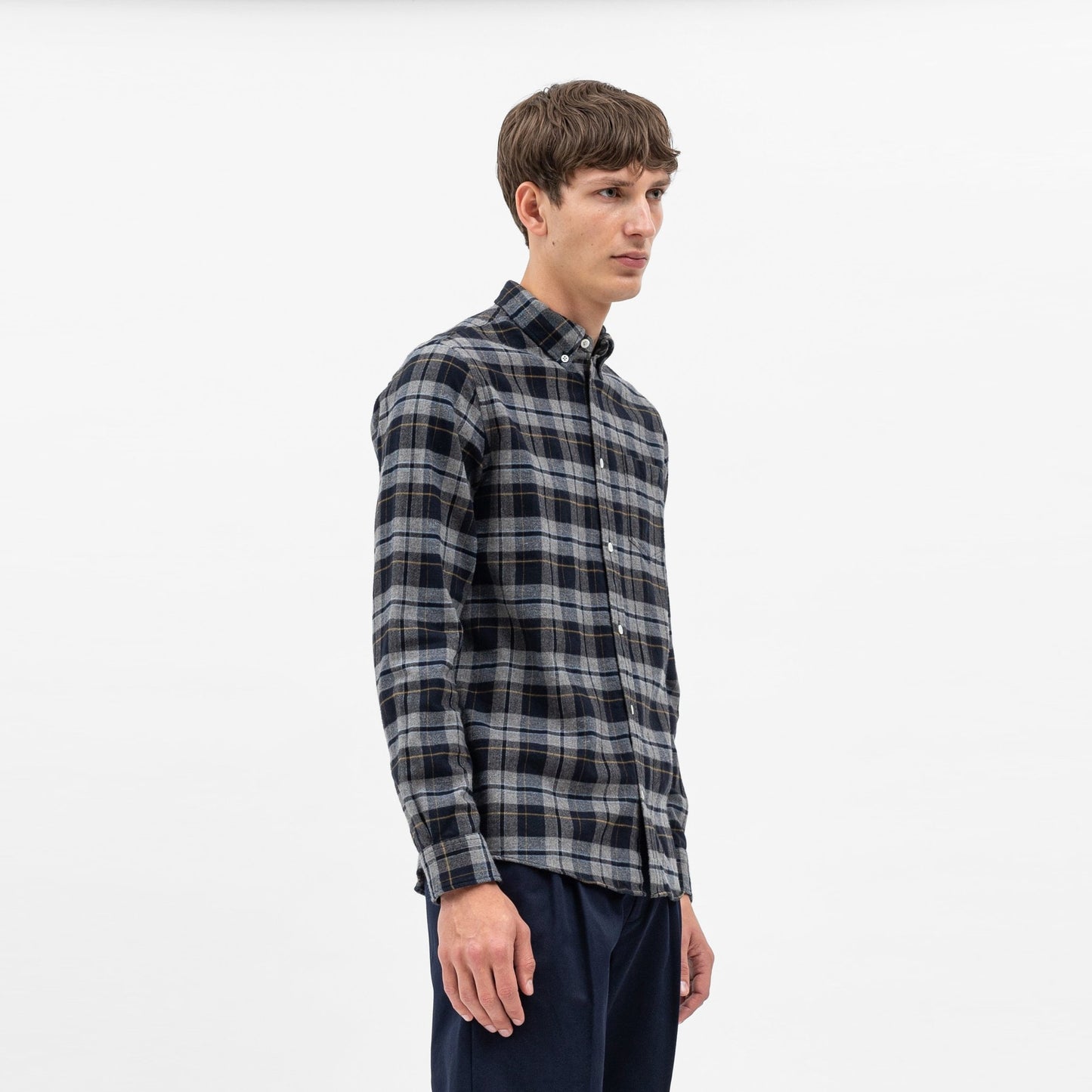 - Anton Flannel Check Shirt - Medium Grey