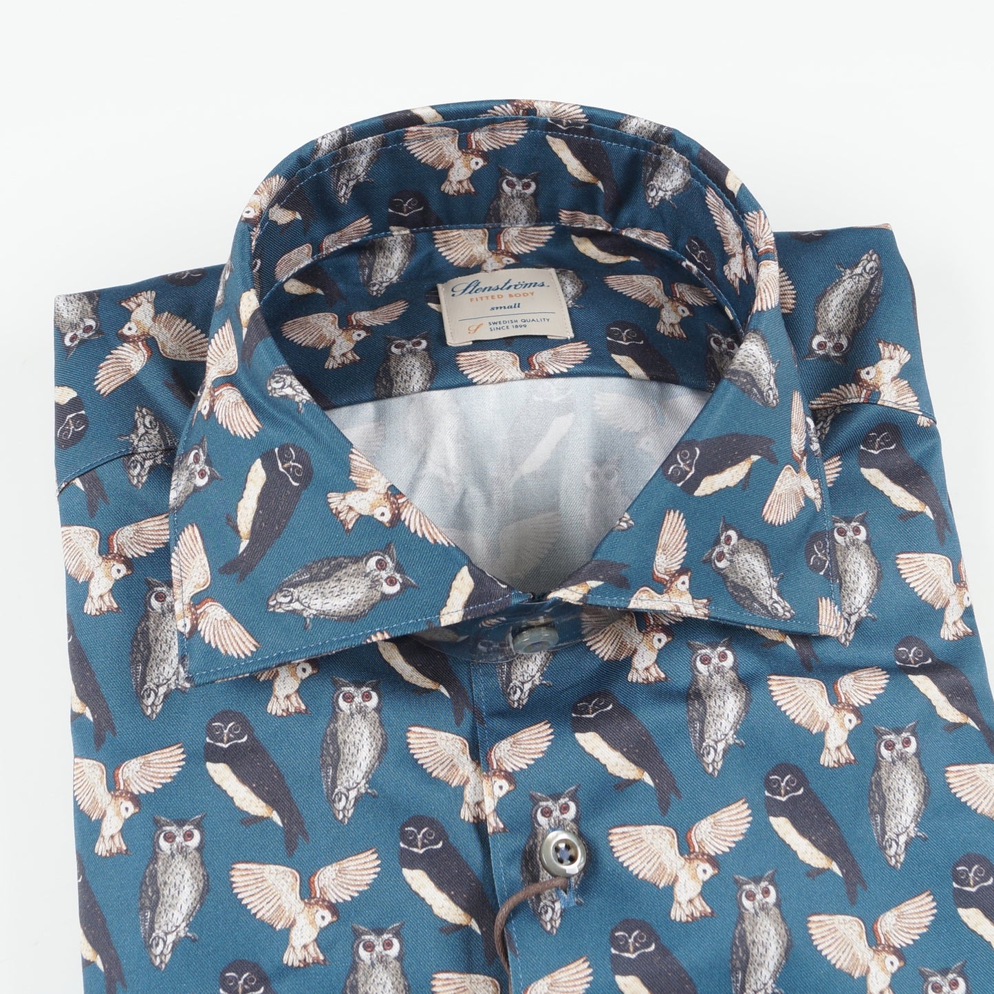 - Fitted Body Owl Print Shirt - Navy