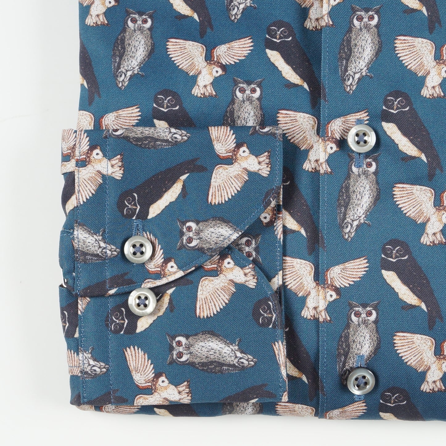 - Fitted Body Owl Print Shirt - Navy