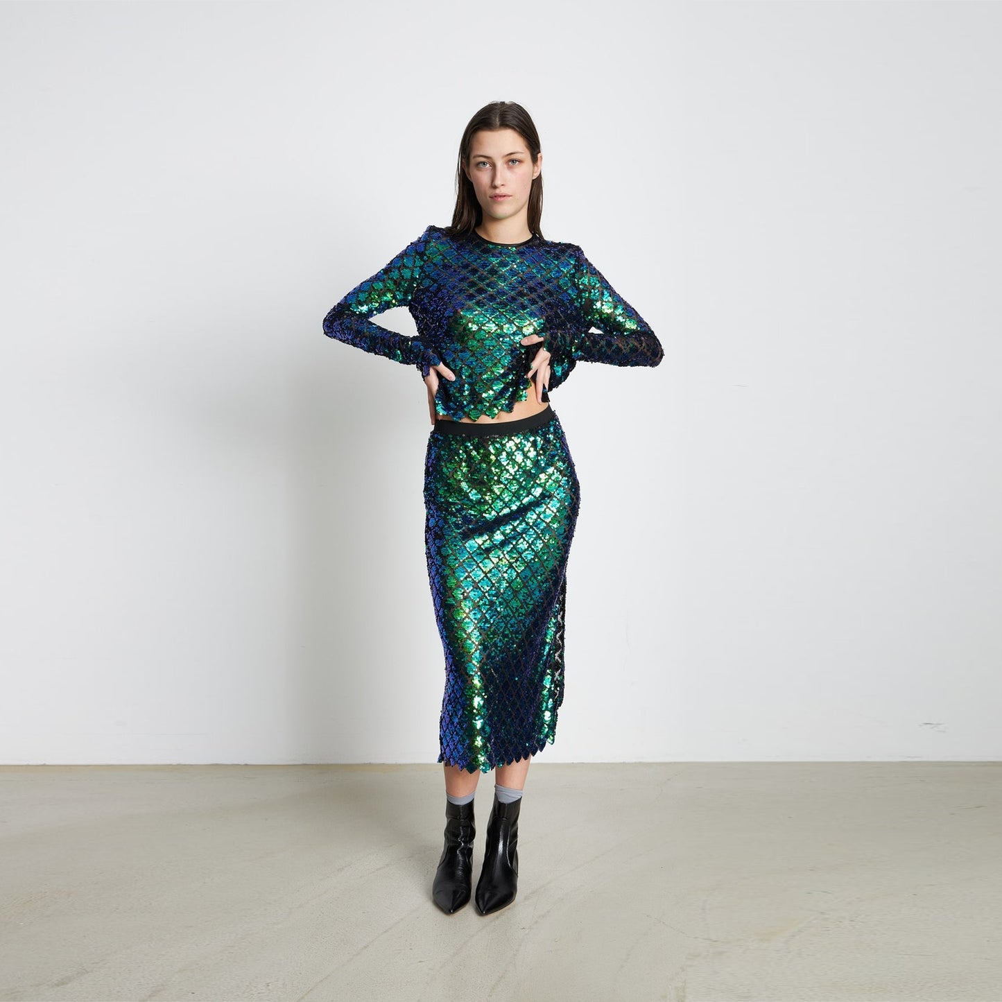 - Delores Sequin Skirt - Aqua Blue