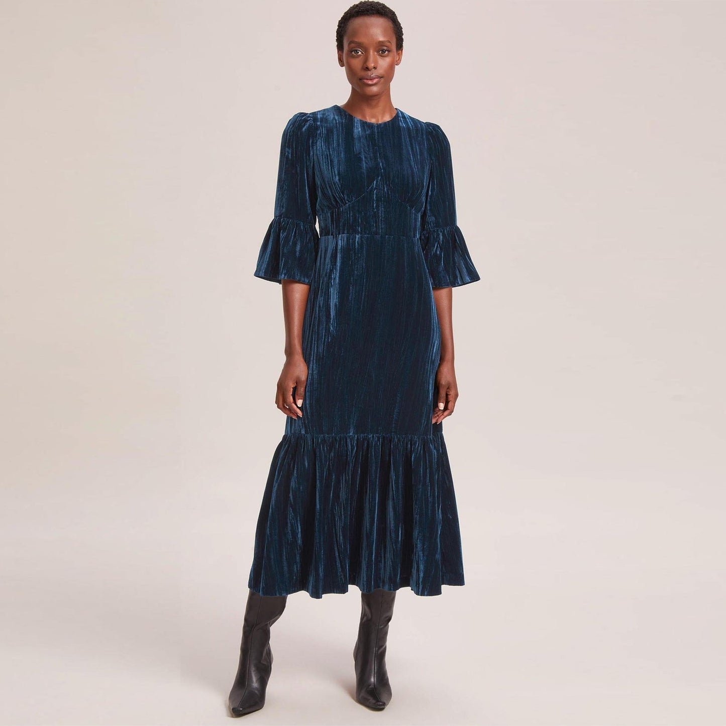 - Daphne Plisse Velvet Maxi Dress - Dark Blue