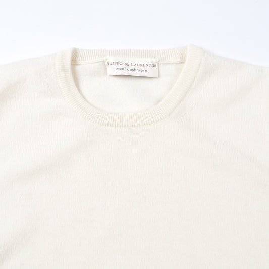 - Wool Cashmere Crew Neck Knit - Cream