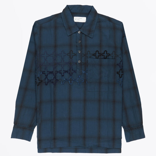 - Embroidered Pullover Shirt - Navy Check