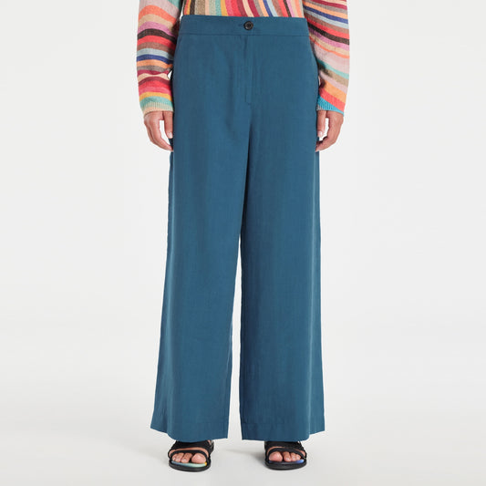 - Wide Leg Cropped Trousers -  Teal