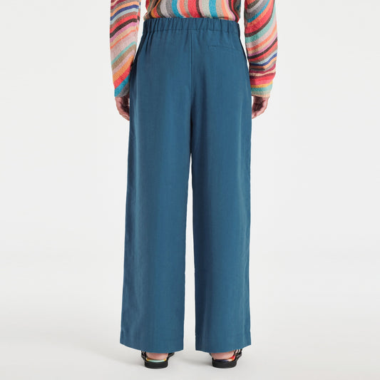 - Wide Leg Cropped Trousers -  Teal