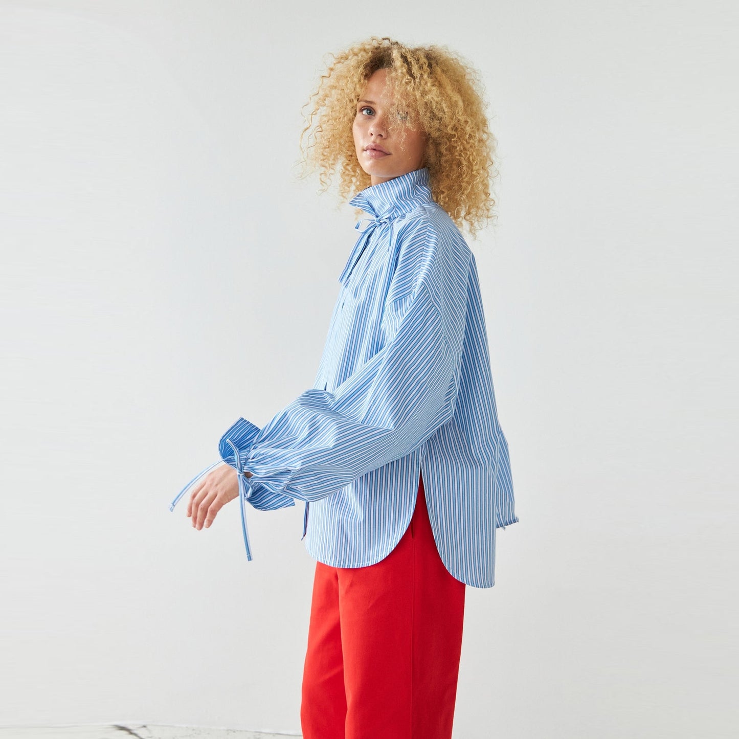- Coral Shirt - White/Blue Stripes