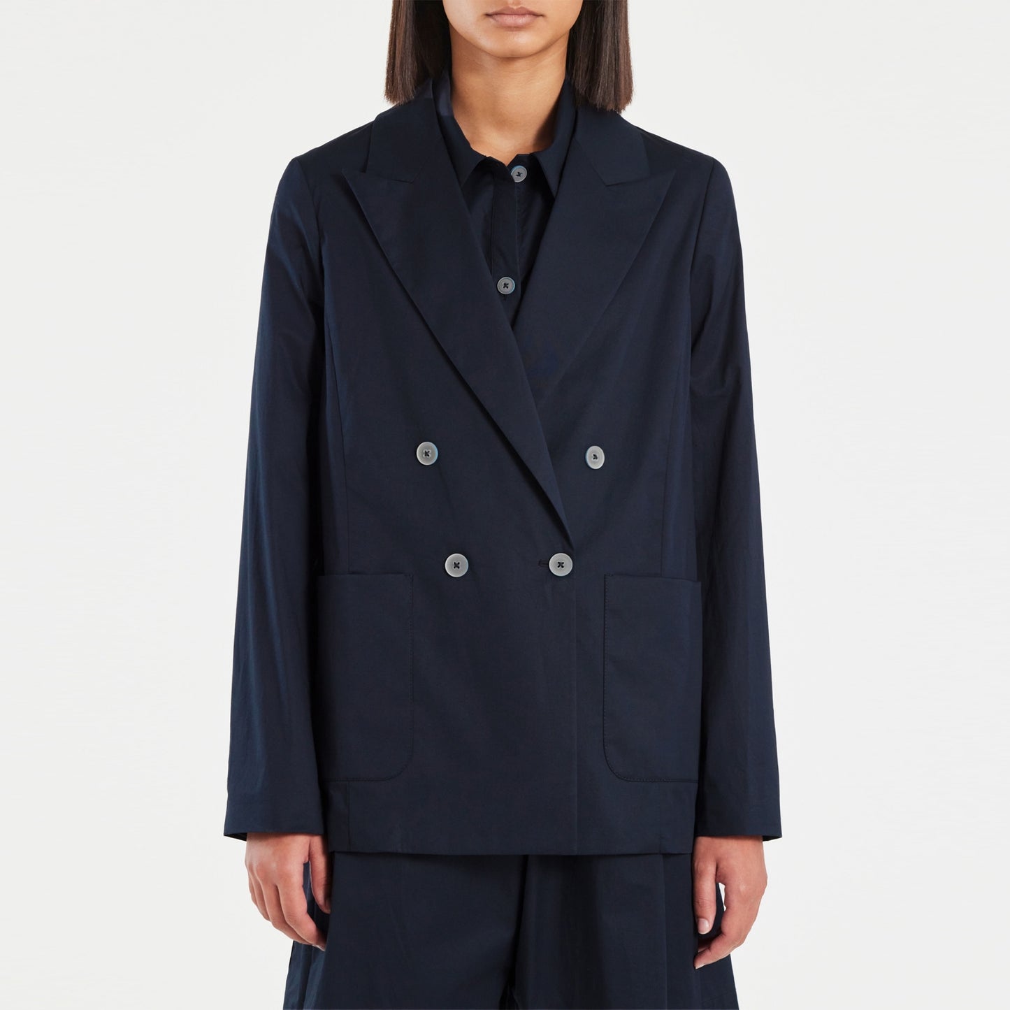- Cotton Poplin Blazer - Navy