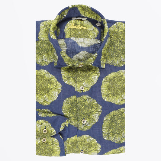 - Cabbage Print Linen Print - Navy