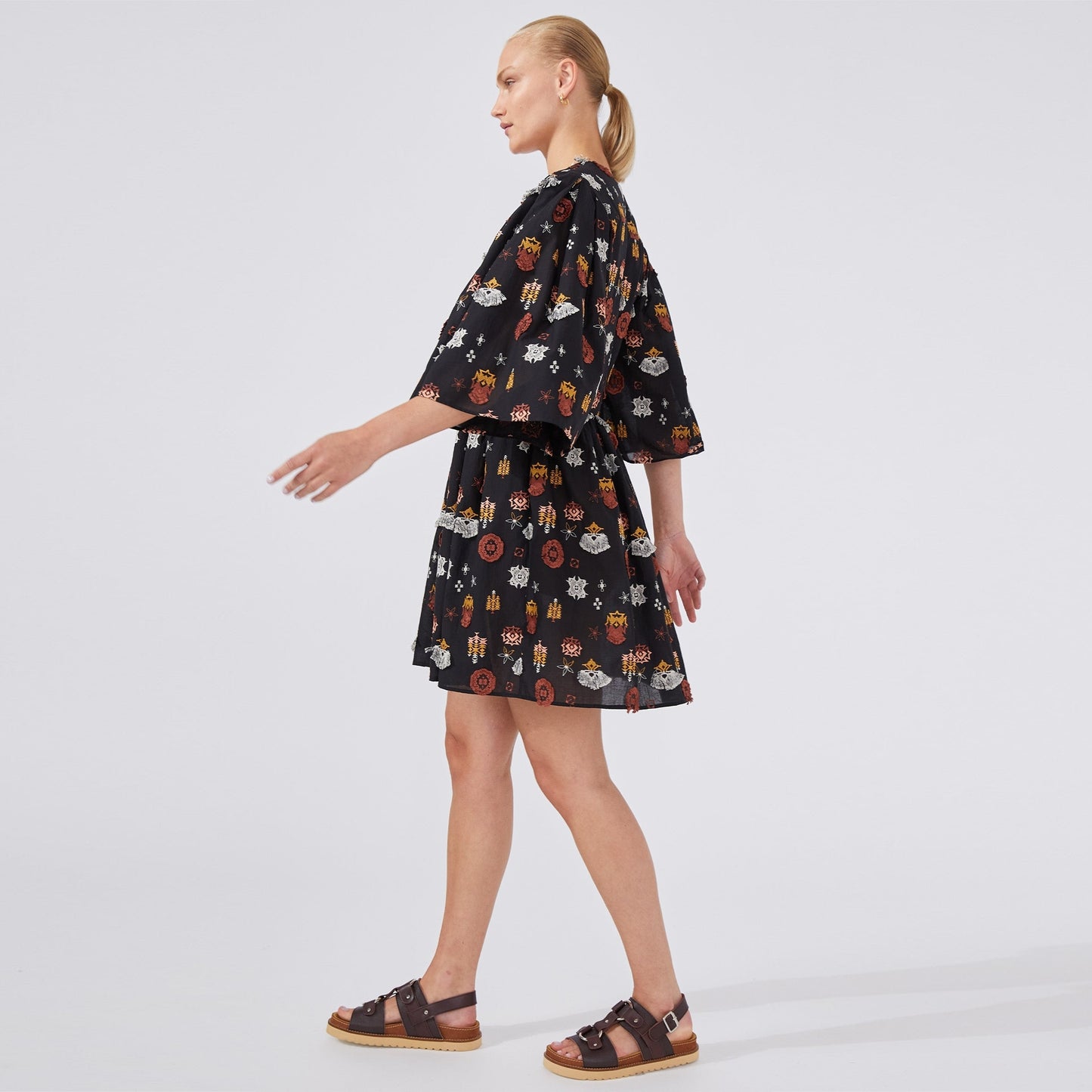 - Esmerelda Embroidered Cotton Mini Dress - Black