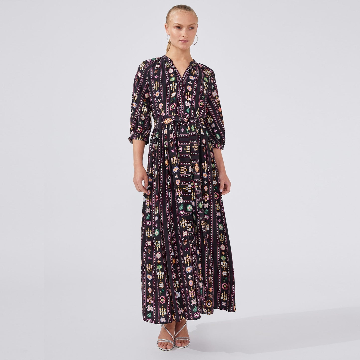 - Esmerelda Viscose Crepe Maxi Shirt Dress - Black