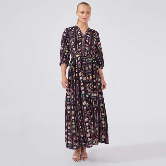 - Esmerelda Viscose Crepe Maxi Shirt Dress - Black