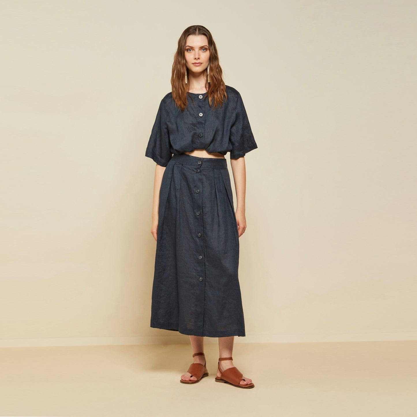 - Linen Skirt - Blue
