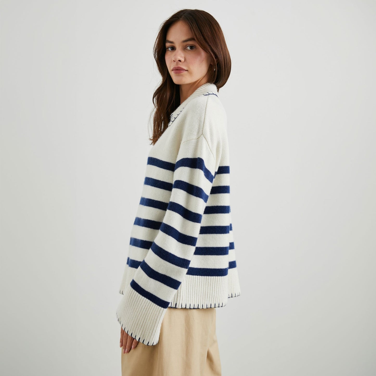 Athena Pullover - Ivory Navy Stripe