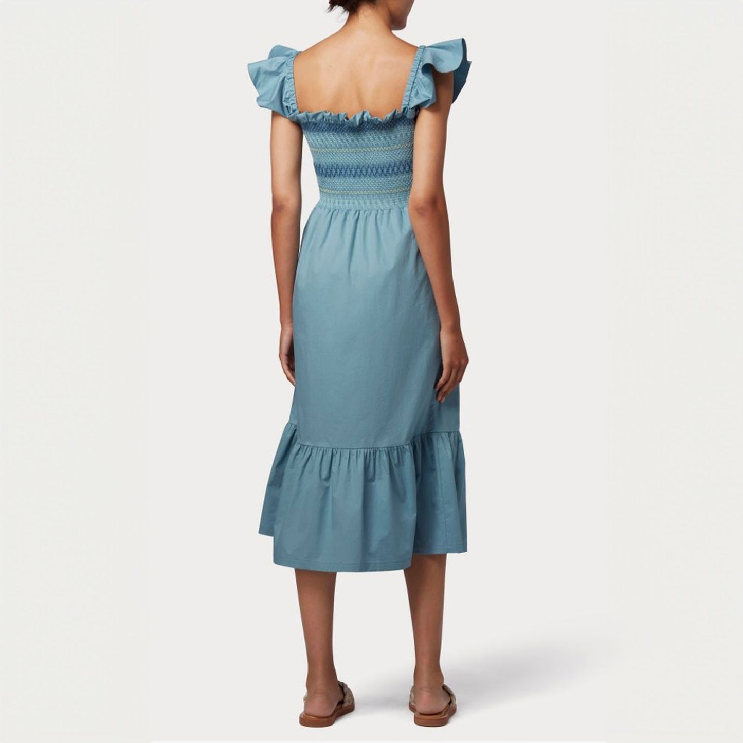 - Shirred Midi Dress - Dusky Blue