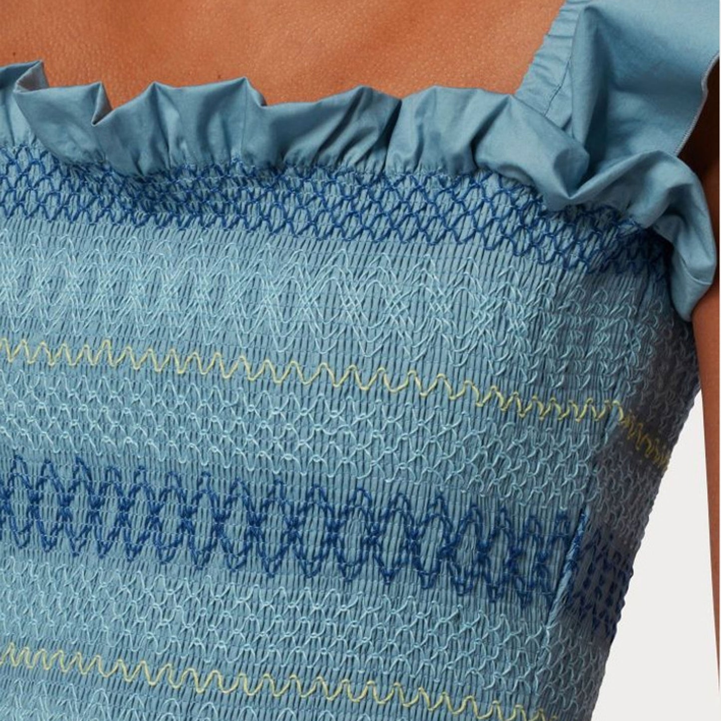 - Shirred Midi Dress - Dusky Blue