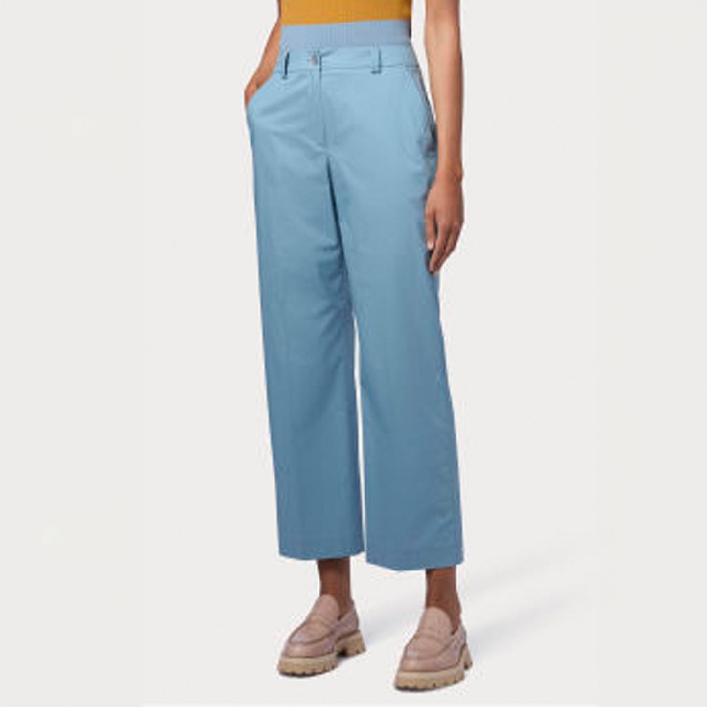 - Cotton Wide Leg Crop Trouser - Green