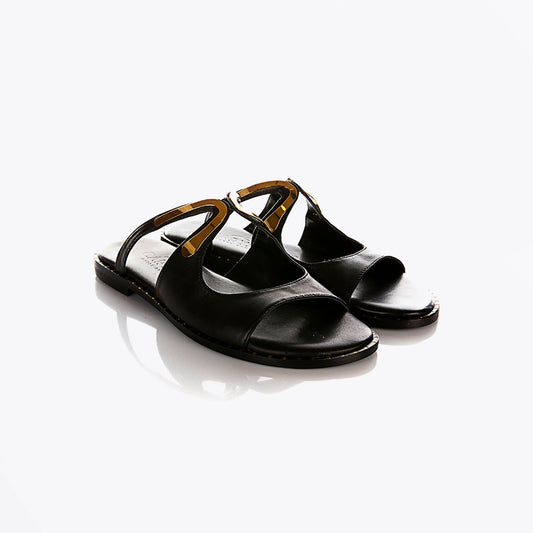 - Strappy Greek Sandal - Black/Gold