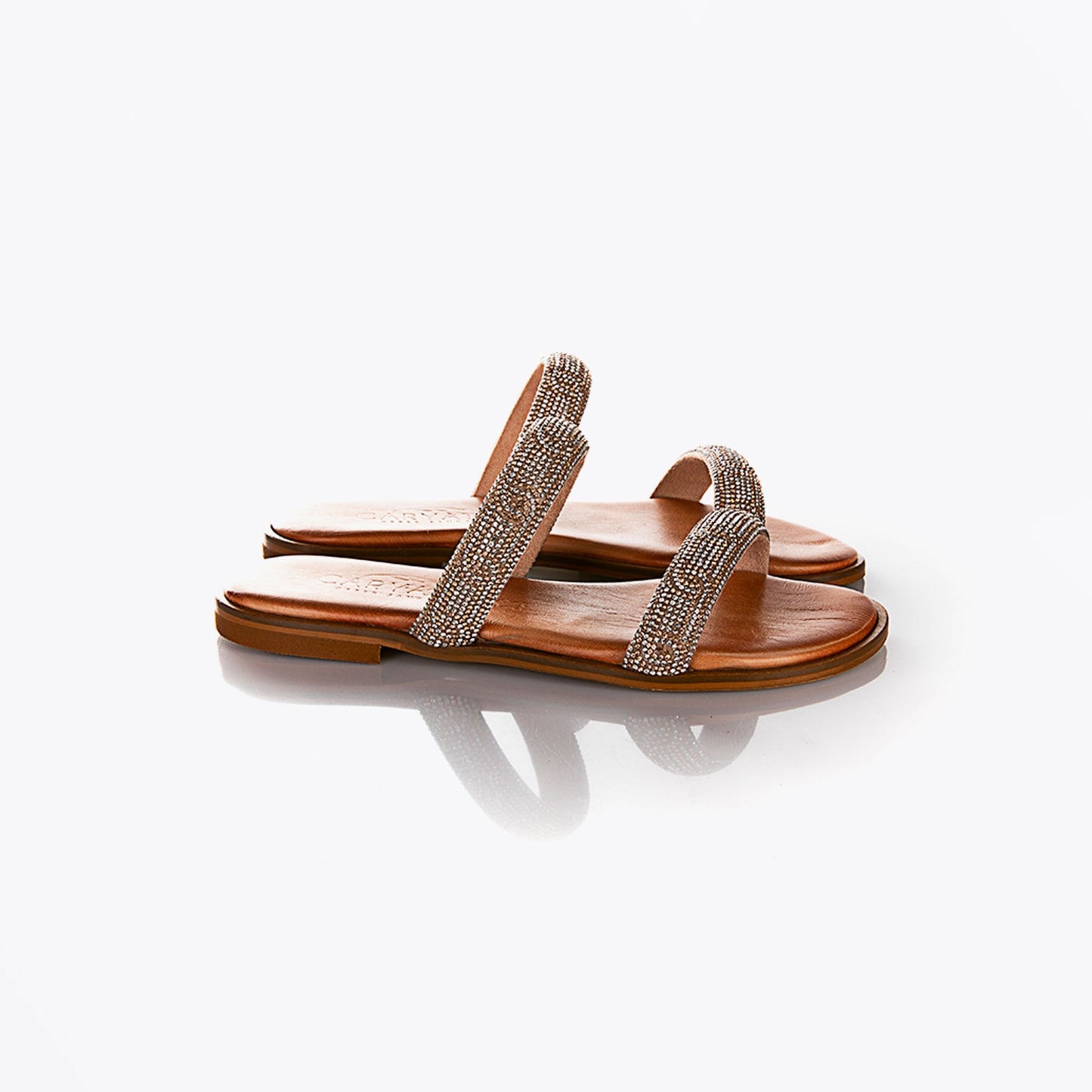 - Double Strap Diamante Greek Sandal - Camel