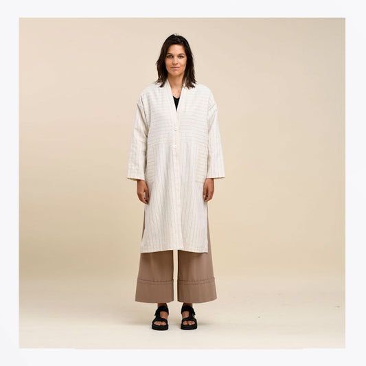 - Benson Loose Pinstripe Coat - Ecru