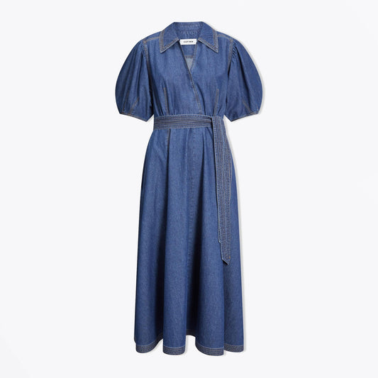- Wren Denim Collared Maxi Dress - Light Blue
