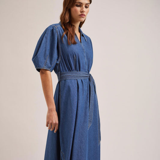 - Wren Denim Collared Maxi Dress - Light Blue