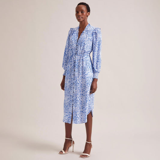 - Stella Silk Midi Dress - Blue Leopard