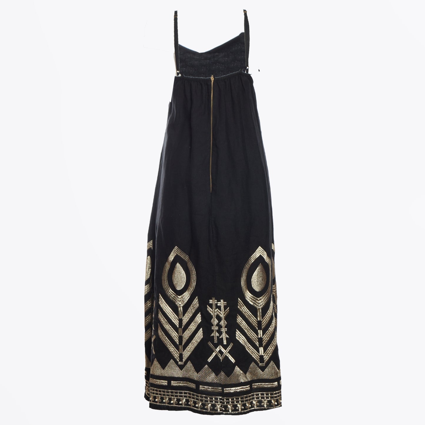 - Feather Midi Strappy Dress - Black/Gold