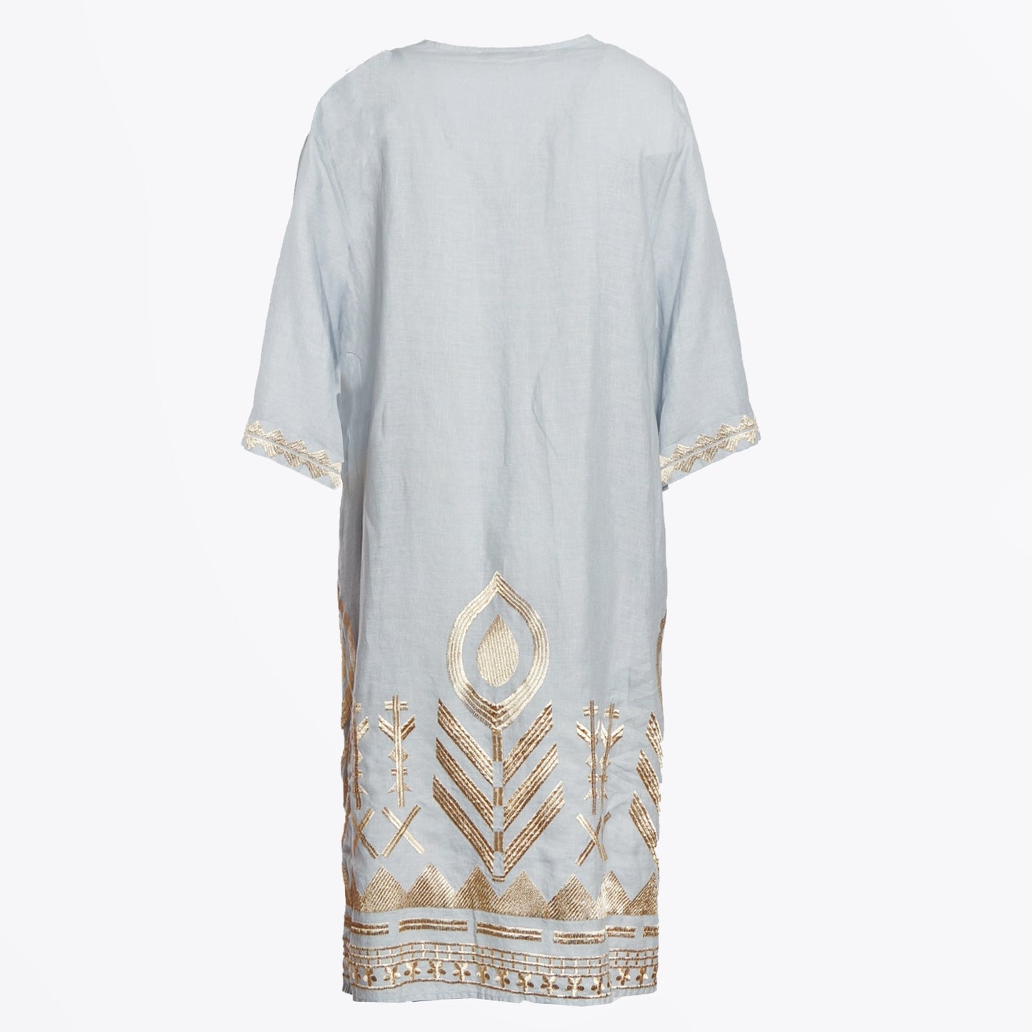 - Feather Linen Kaftan Dress - Light Grey