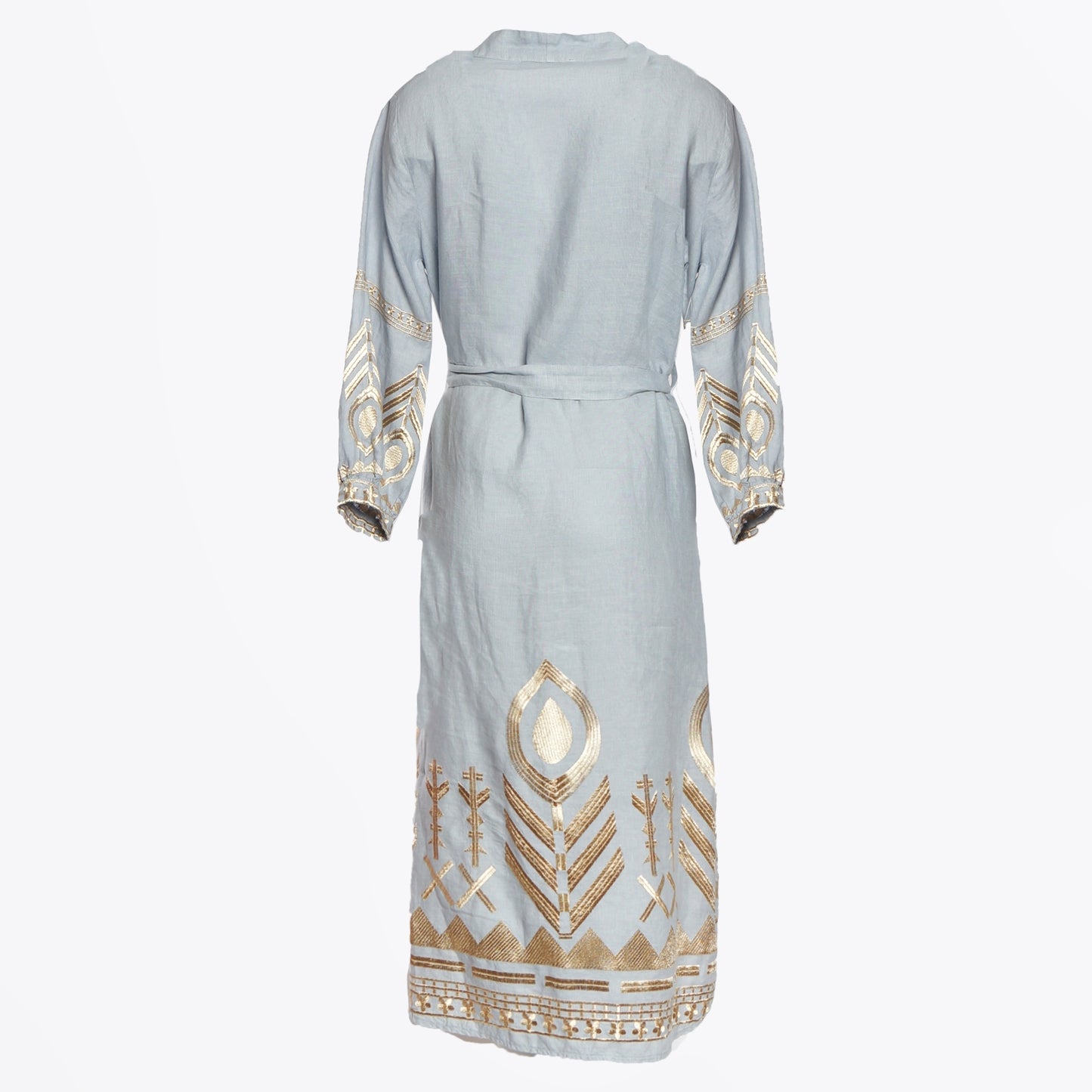 - Feather Long Open Kaftan - Light Grey