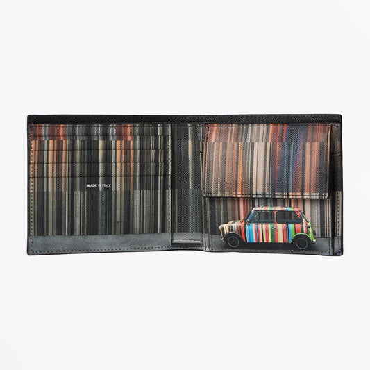 - Mini Stripe Leather Billfold - Black