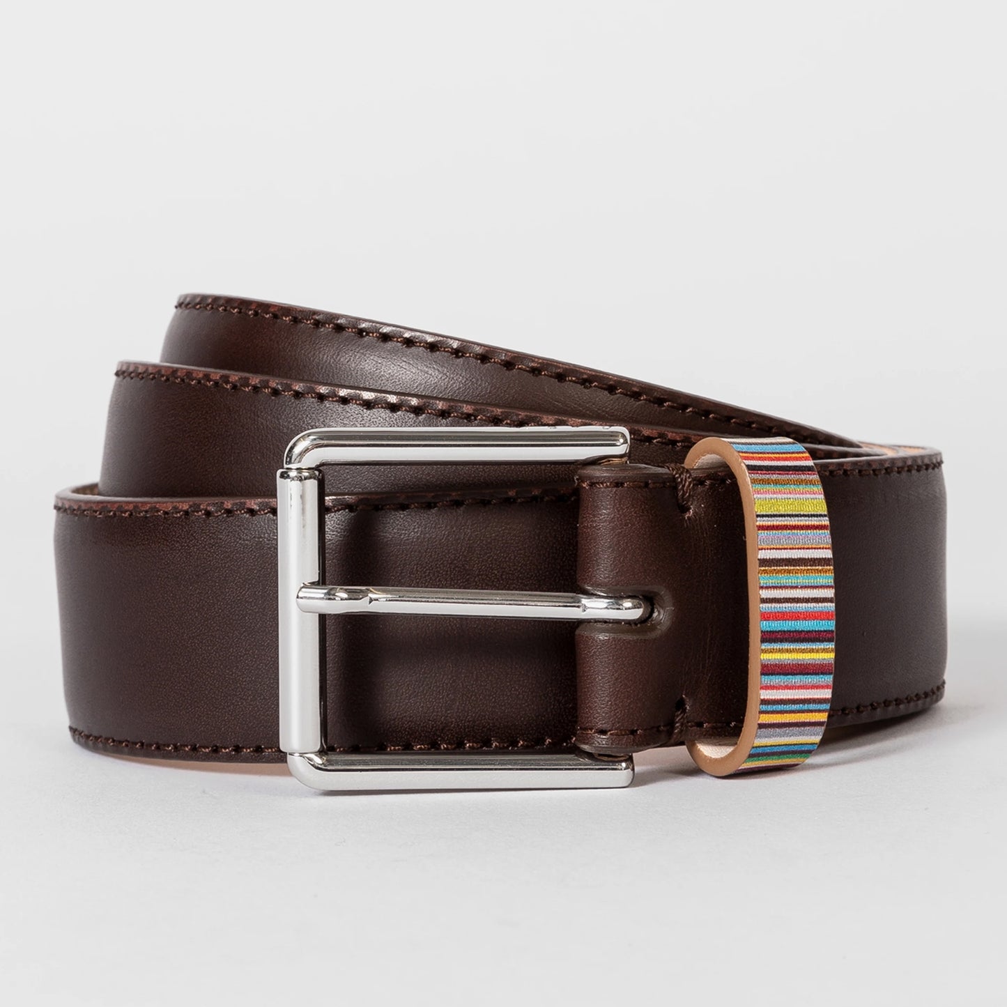 - Signature Stripe Keeper Belt - Chocolate