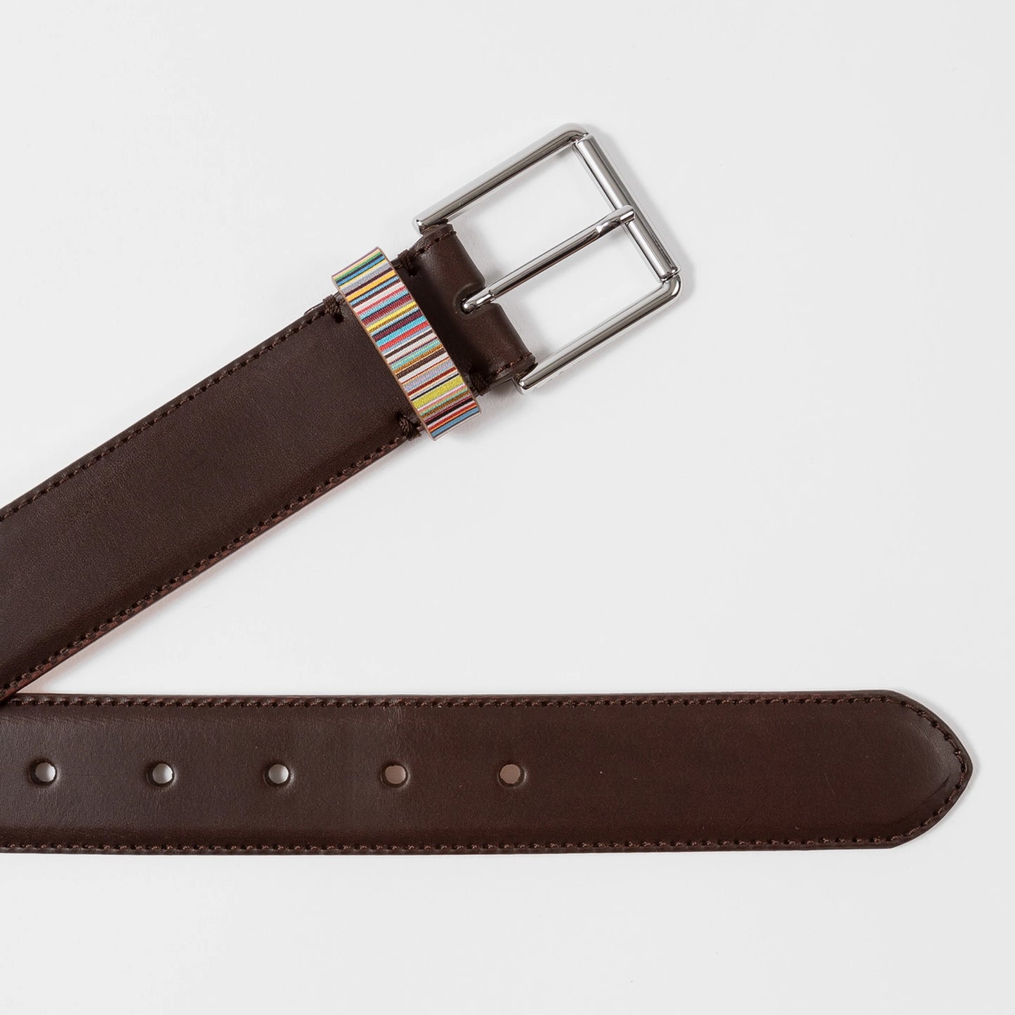 - Signature Stripe Keeper Belt - Chocolate