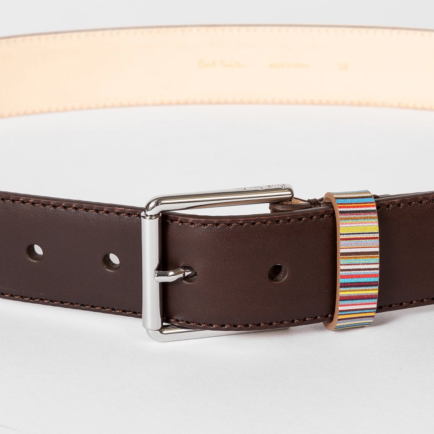 - Signature Stripe Keeper Belt - Chocolate