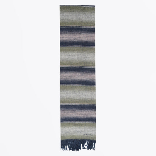 - Degrade Stripe Lambswool Scarf - Navy