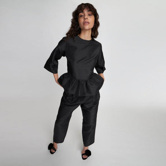 - Crispy Peplum Blouse - Black